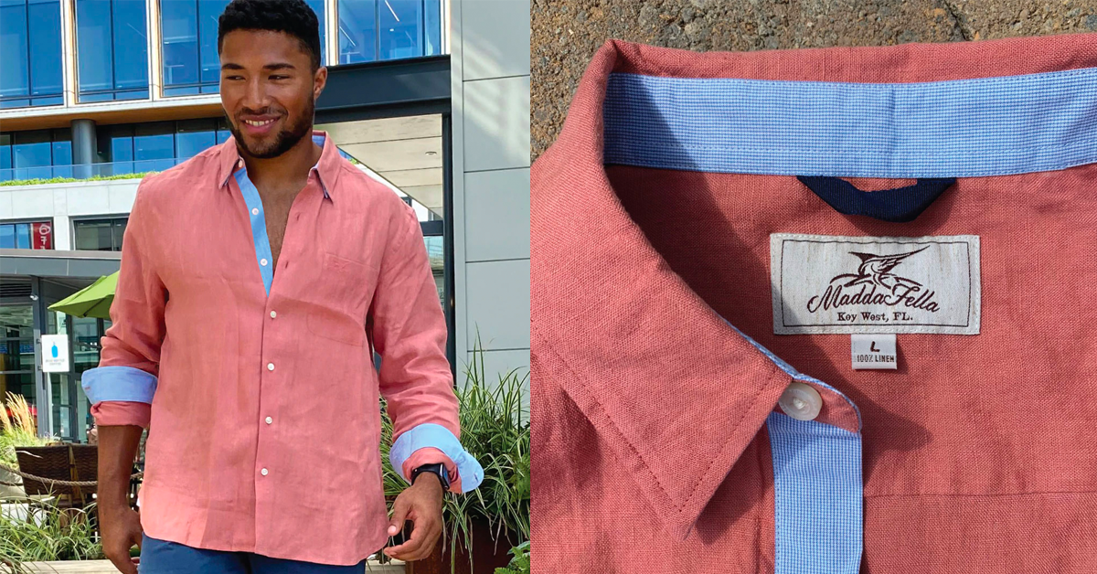 Madda Fella ERNEST LINEN - DUSK CORAL_BLUE ACCENT Linen Shirt