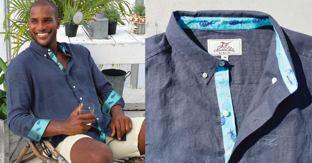 Madda Fella ERNEST LINEN - INDIA INK_PINEAPPLE Linen Shirt