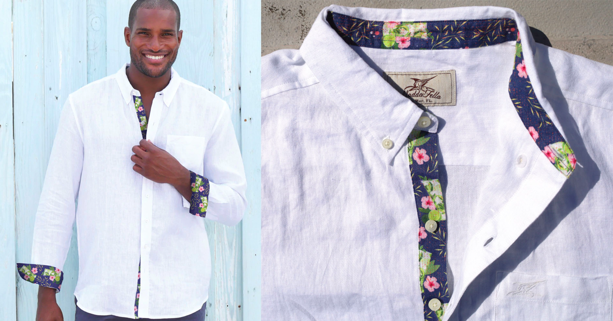 Madda Fella ERNEST LINEN - SAIL WHITE_MOJITO PRINT Linen Shirt