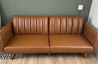 Novogratz Brittany faux leather futon Camel Color